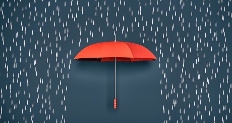 a graphic of a red umbrella in the rain
